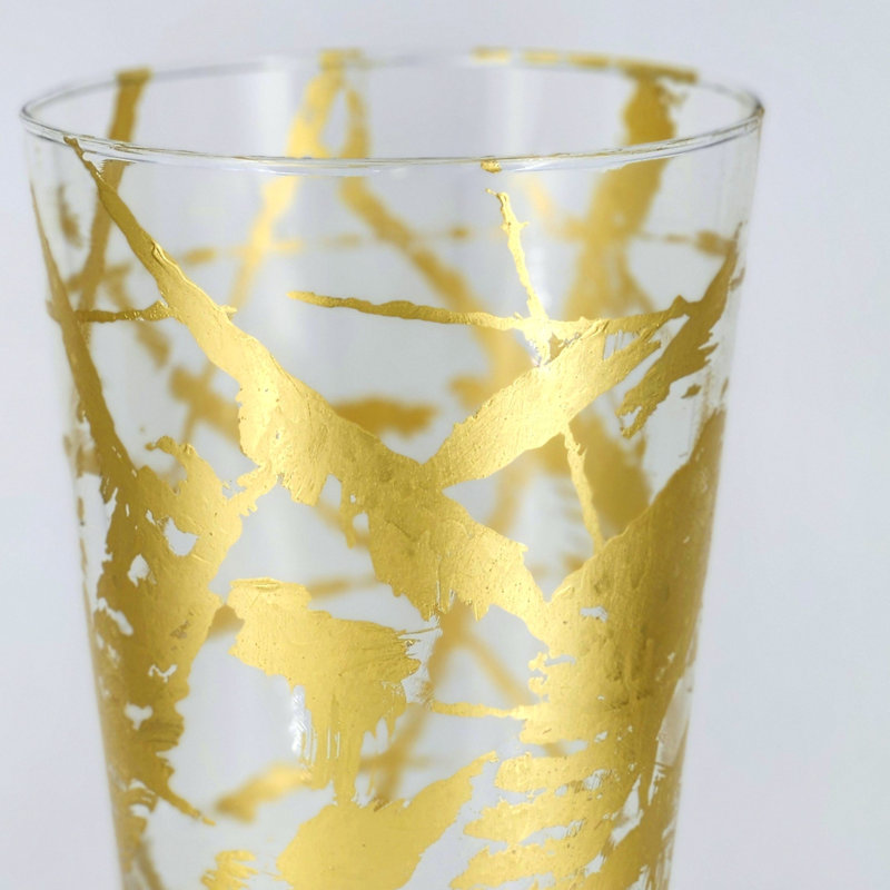 Vase conique en verre doré IRIS, Hauteur totale - 15,75 po, Transparent / Doré