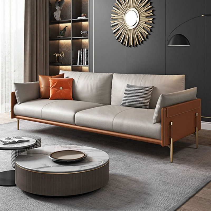 Causeuse-coussin modulable en cuir véritable gris, H 32,28 po x l 70,87 po x P 37,4 po