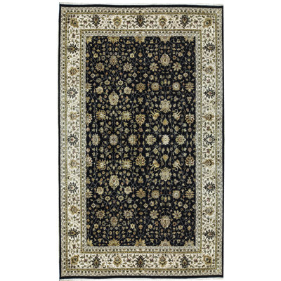Tapis noir et gris de haute qualité noué à la main