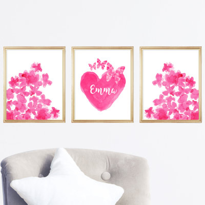 Butterflies and Flowers with Personalized Heart, Paper Prints
