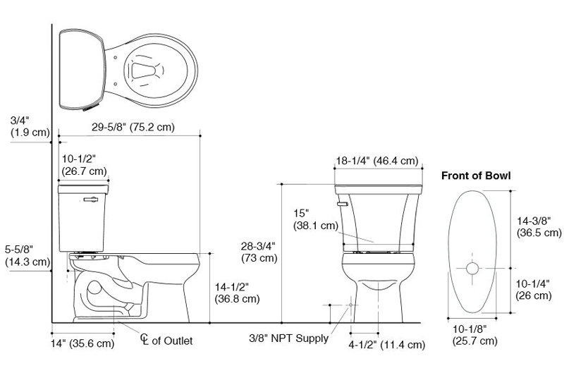 Toilette à deux pièces 1,28 gpf à technologie round flush de wellworth, levier de déclenchement à droite et verrous de couvercle de réservoir