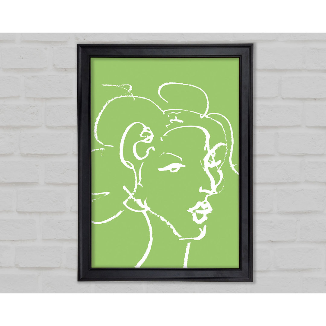 Pretty Lady Sketch Lime Green Gerahmter Druck