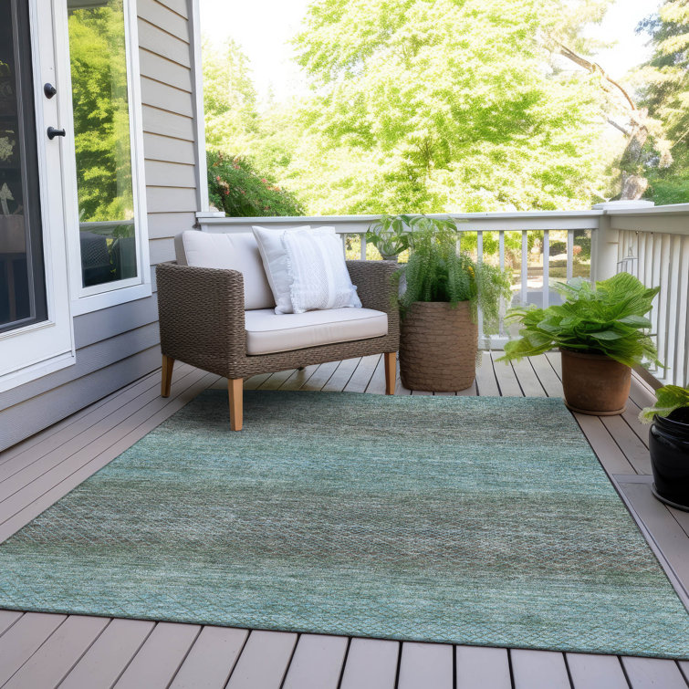 Machine Washable Indoor/Outdoor Xhevrie Teal Rug
