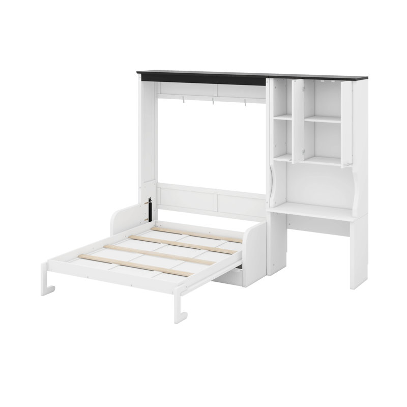 Lit escamotable double avec canapé, bureau et armoire de rangement, Lit double