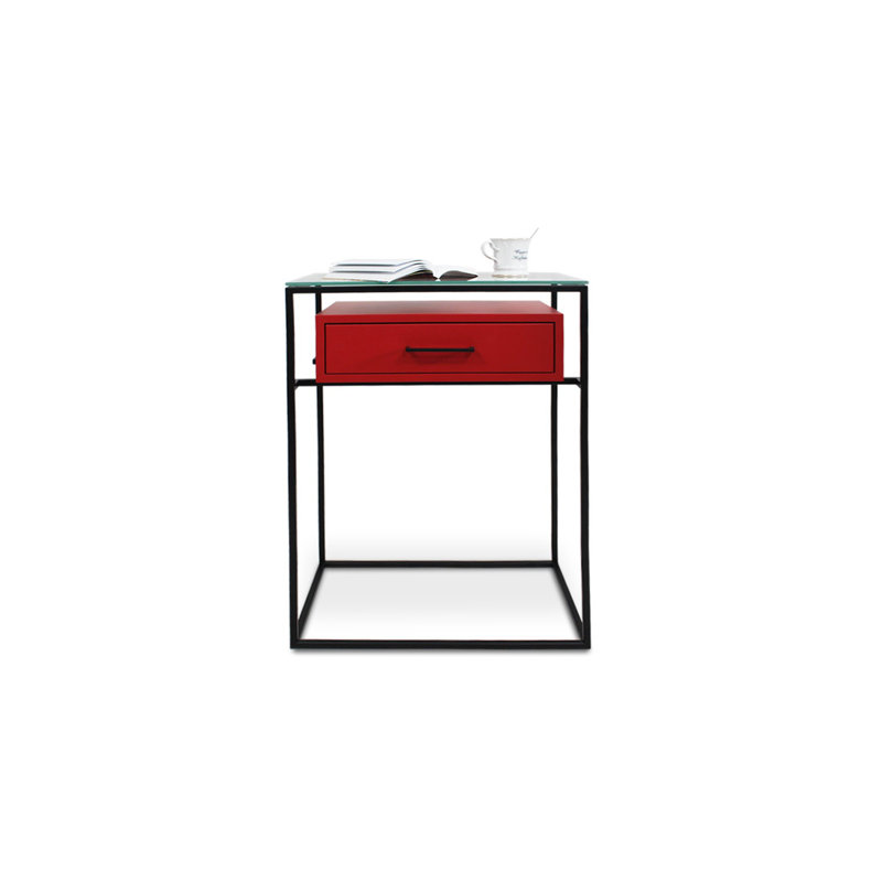 Damarii Glass Top End Table, Red, Black