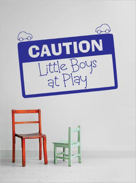 Adhésif décoratif "Attention les petits garçons au jeu", Bleu, H 22 po x l 30 po x P 0,16 po