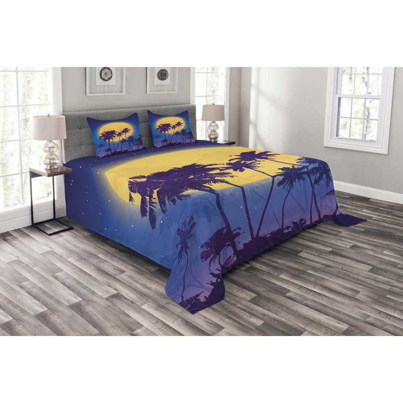 Adai Purple/Yellow Microfibre Bedspread Set, 220 x 264 cm
