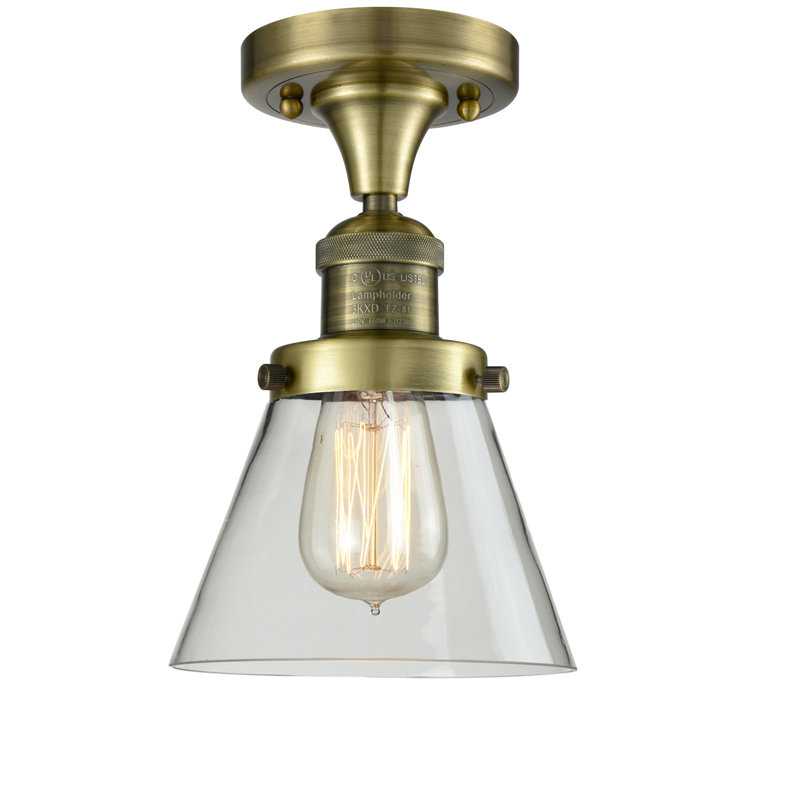 Plafonnier semi-encastré 1 lumière Cone, Ampoule à DEL rétro de 6 watts, Clair, Laiton antique
