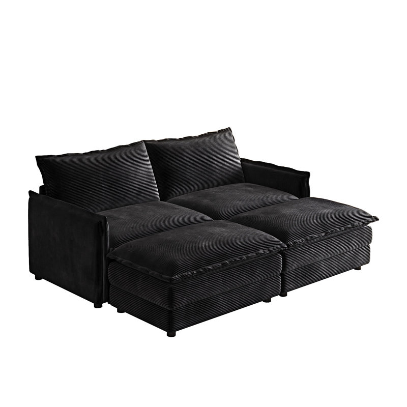 Canapé rembourré pour causeuse avec repose-pieds, Noir