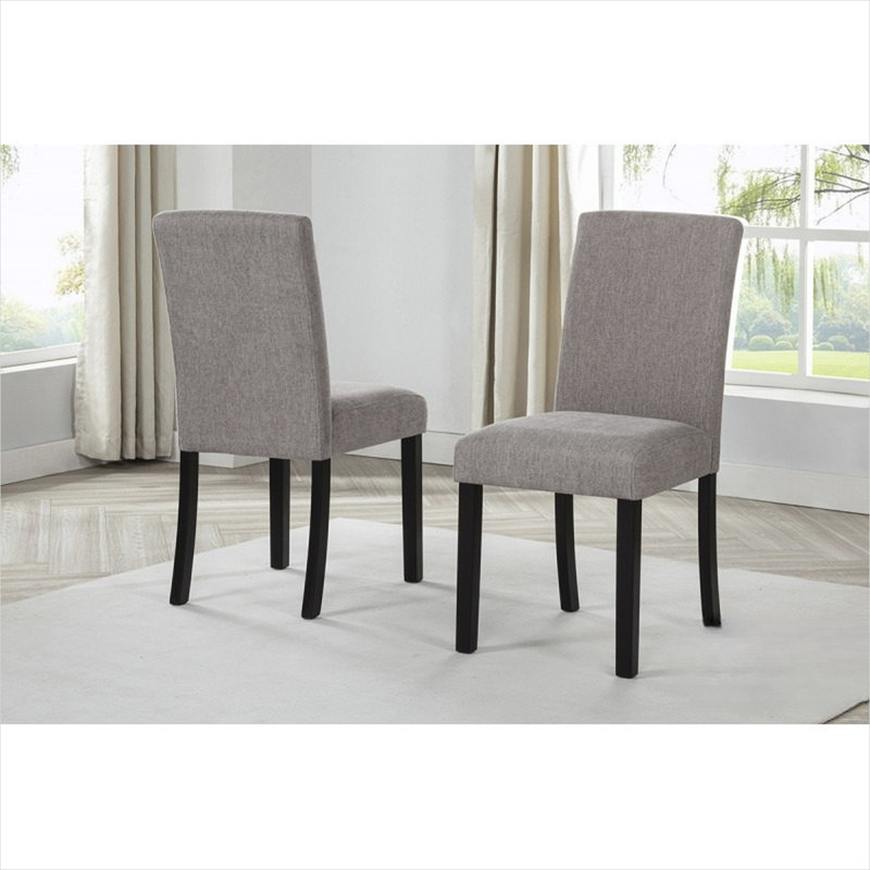 Ensemble de chaises de salle à manger rembourrées en tissu gris avec 2 pieds en bois noirs