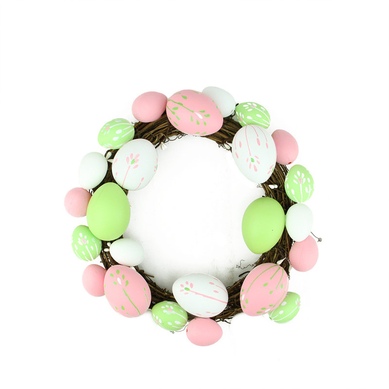 Couronne florale à œuf de Pâques rose et vert 10 pouces