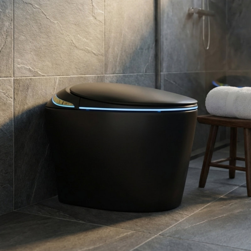 One Piece Smart Toilet with Bidet Built In, Auto Open/Close Seat, Foot Sensor Flush, Night Light, Warm Water Wash & Dryer, Heated Seat, Remote Control, Black