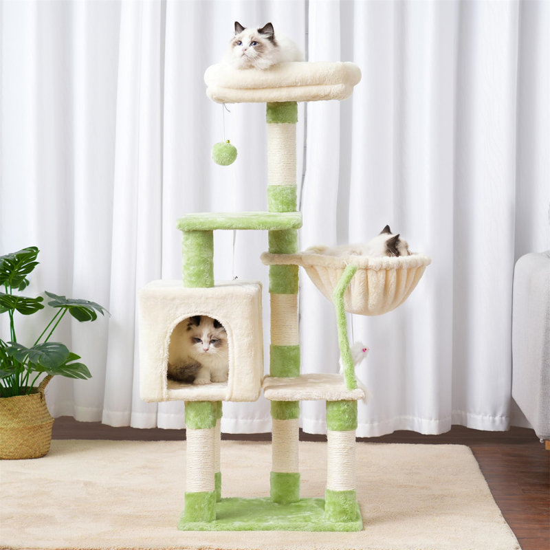 Arbre à chat Evola, H 43,31 po x l 12,6 po x L 17,32 po, Vert / beige