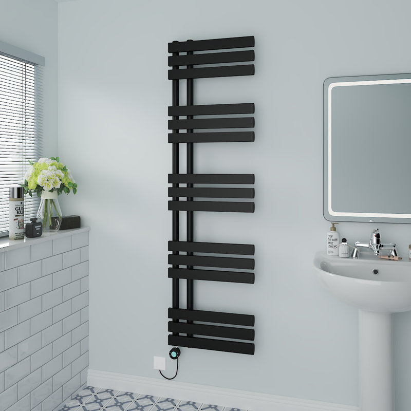 Resma Designer Towel Rail Heated Towel Rails, 160cm H x 45cm W x 7.35cm D, Black