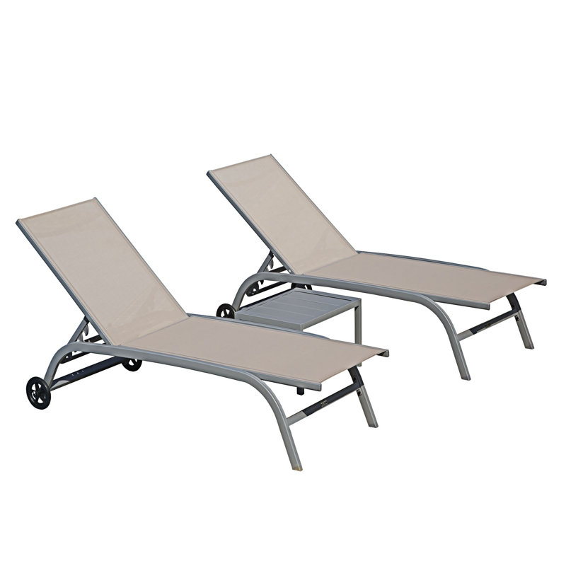 Outdoor Chaise Lounge Chairs With Wheels And Table, Lake Blue