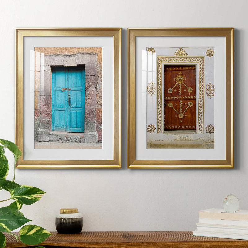 Porte topaze - ensemble de 2 reproductions de photos, H 18,5 po x l 49 po x P 1,5 po, Papier encadré doré, Blanc