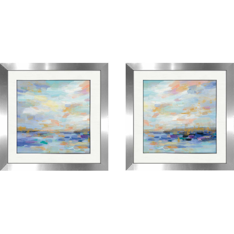 « golden lever », ensemble de 2 reproductions de peintures à l’acrylique encadrées, H 16,5 po x l 33 po x P 1 po, Blanc mat