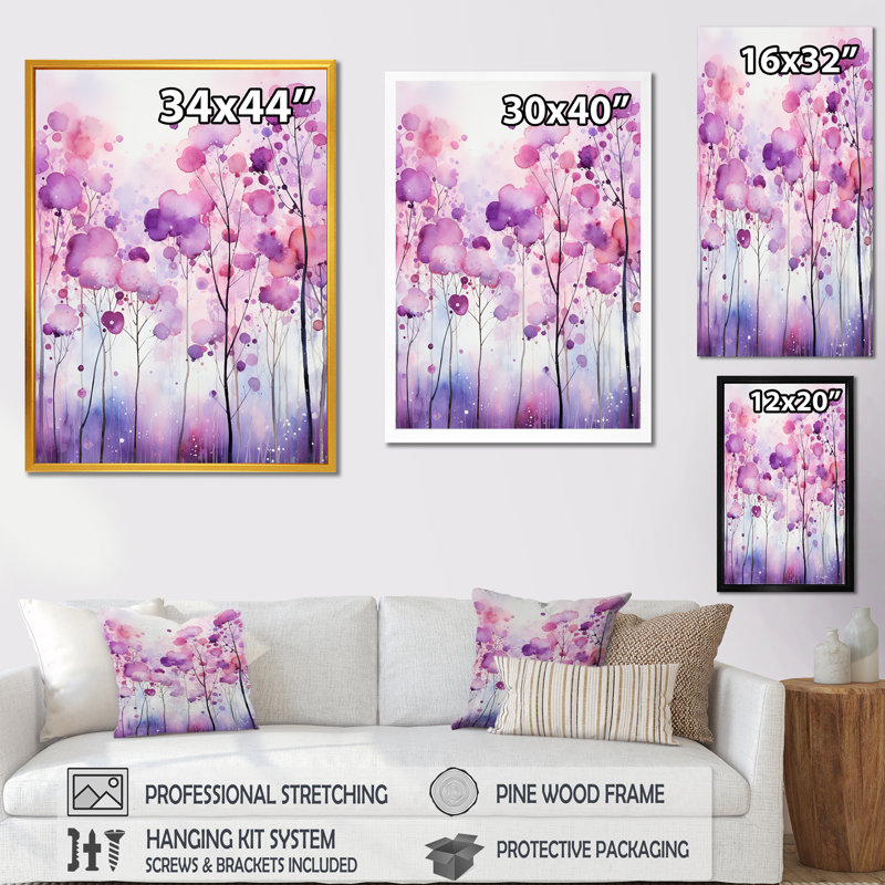 Purple Boho Flowers Explosion, Gold Single Picture Framed, 40" H x 30" W x 1.5" D