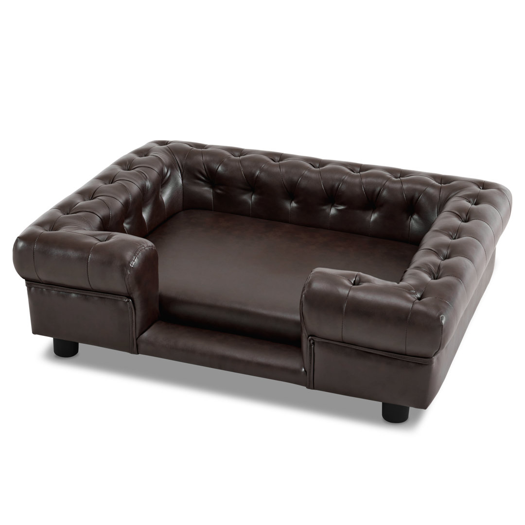 Pet Sofa Bed Dog Couch for Small Dogs, Faux Leather Dog Sofa with Small Stairs MCombo 