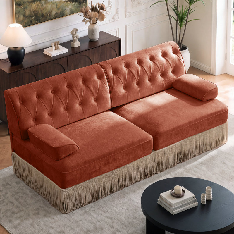 Canapé Chesterfield, Rouge et brun, 2
