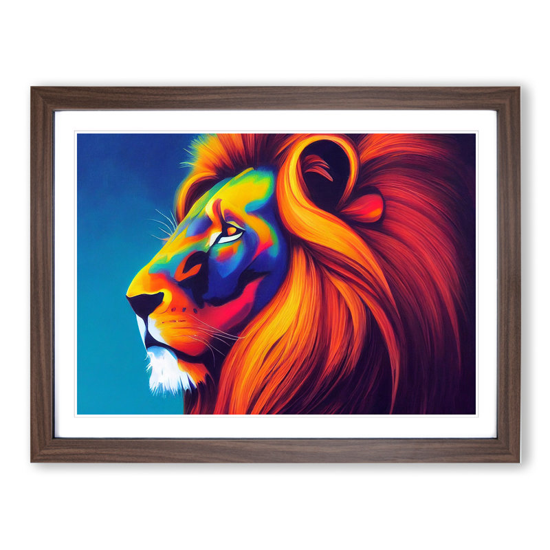 Compelling Lion - Framed Print, 46cm H x 64cm W x 2cm D, Walnut