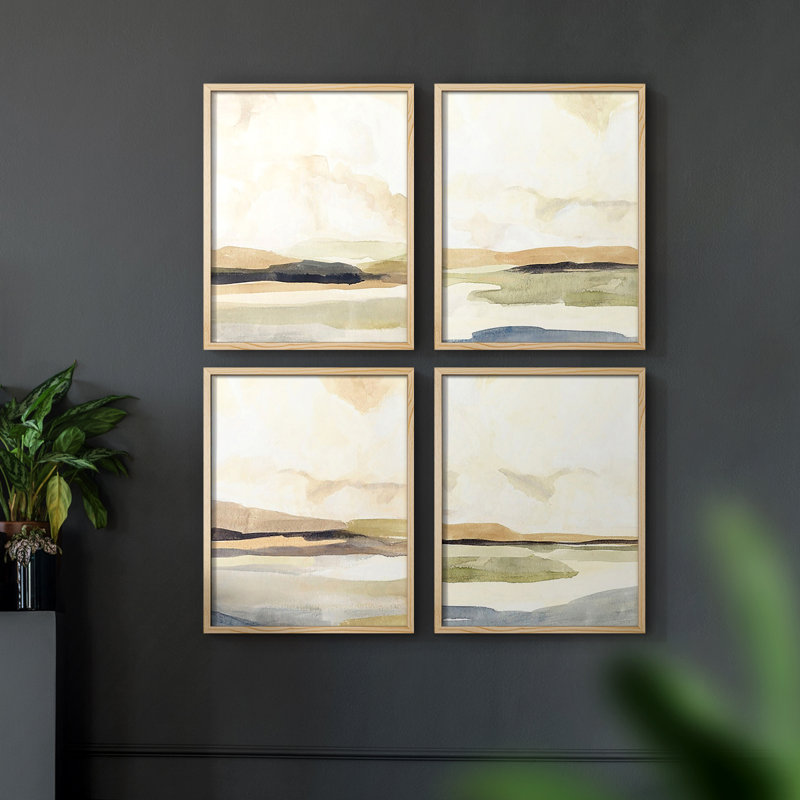 Ruckus I, reproduction encadrée - ensemble de 4, Naturel, H 14 po x l 44 po