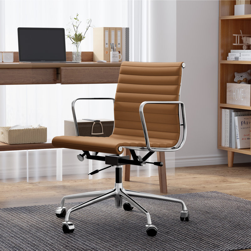 Chaise de bureau en cuir véritable Ashvina, Marron clair, 16.1"