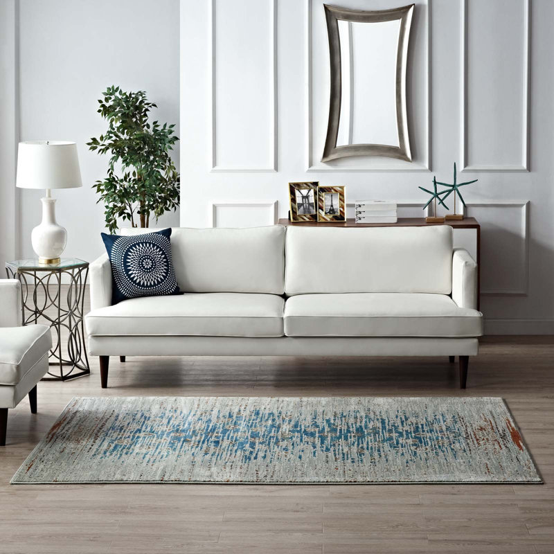 Modway Hesper Distressed Contemporary Floral Lattice Area Rug in Teal, Beige and Brown, Rectangle 8' x 10'