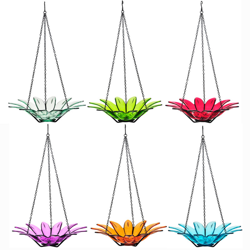Lime Green Recycled Glass Hanging Bird Bath with Metal Stand