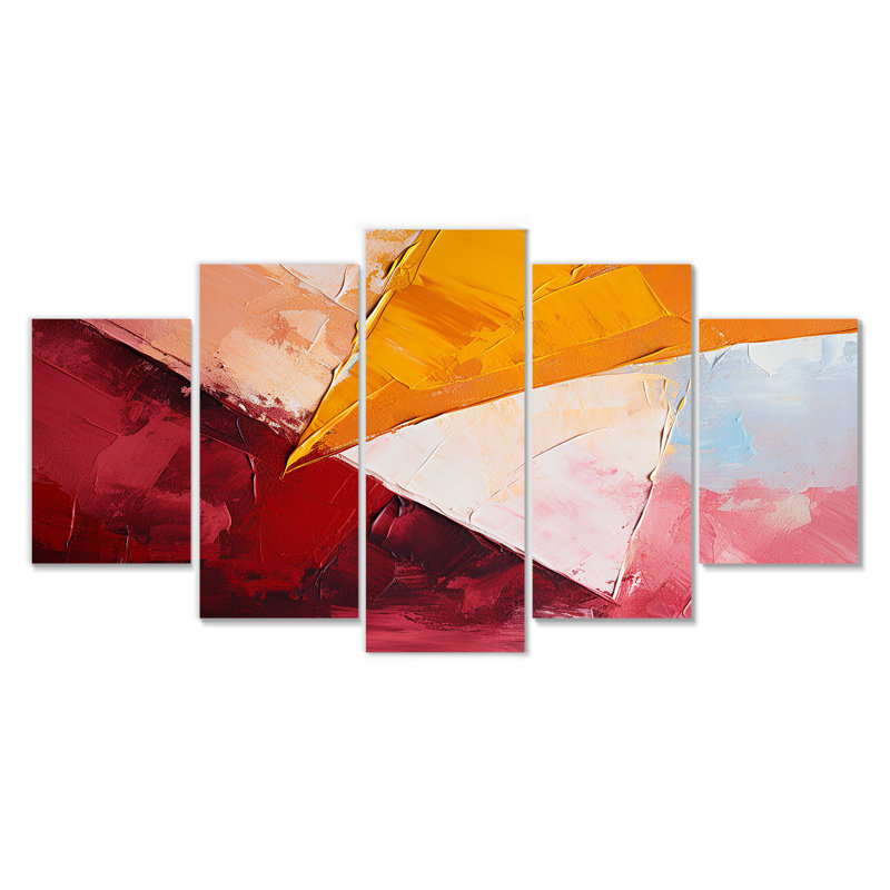Immersive Triangle Orange - Abstract Wall Art Decor 5 Piece, 32" H x 60" W