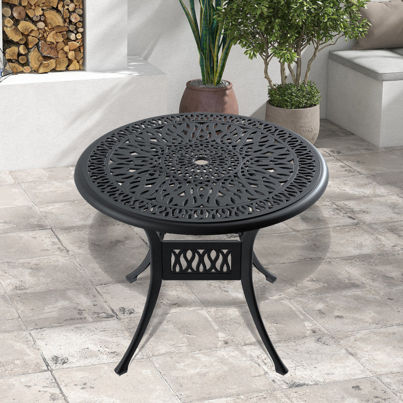 Patio Dining Table With Umbrella Hole, Round Outdoor Table