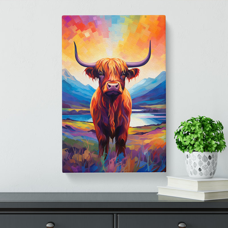 Highland Cow Futurism - Print on Canvas, 76cm H x 50cm W x 3cm D