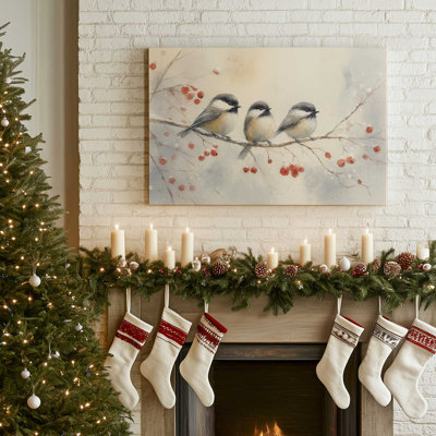 «Three Winter Songbirds», reproduction d'art sur toile