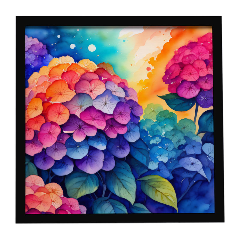 Hortensias colorés, impression sur métal encadrée