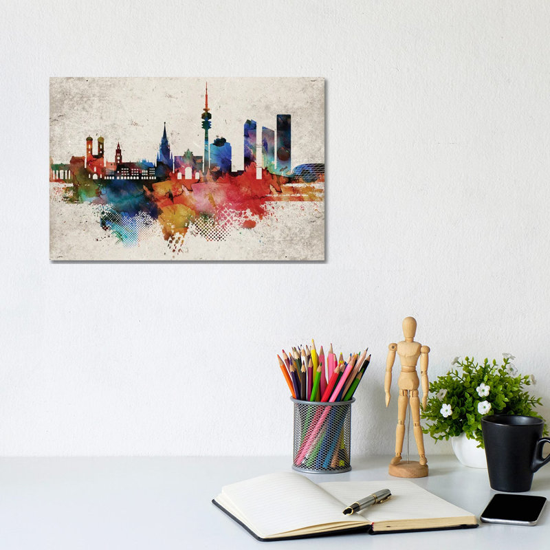 Munich Abstract Skyline by WallDecorAddict - Wrapped Canvas Print, 20.32 cm H x 30.48 cm W