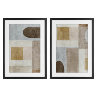 Geometric Subtle Drifts 2pc Framed Print Under Glass Set, design by Emma Peal
