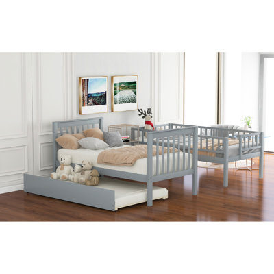 Gray Convertible Twin Over Bunk Bed, Trundle Available, 4 Side Storage Areas Included, Shelves