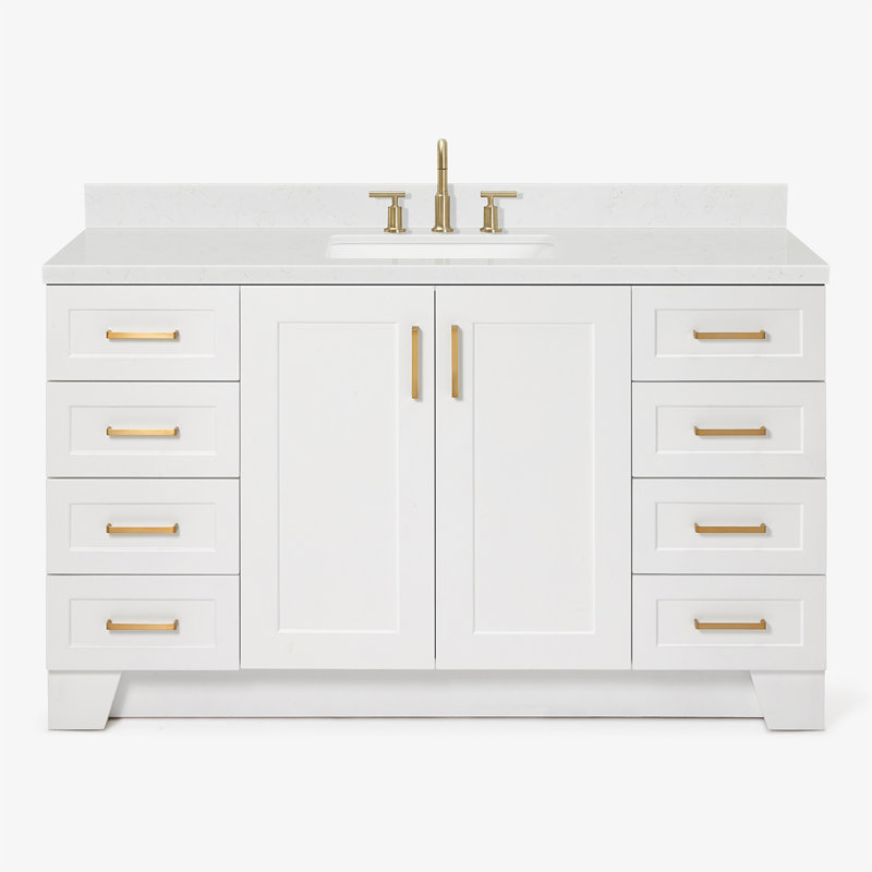 61 IN.  Single Bathroom Vanity, White, Rectangle, Carrara Quartz