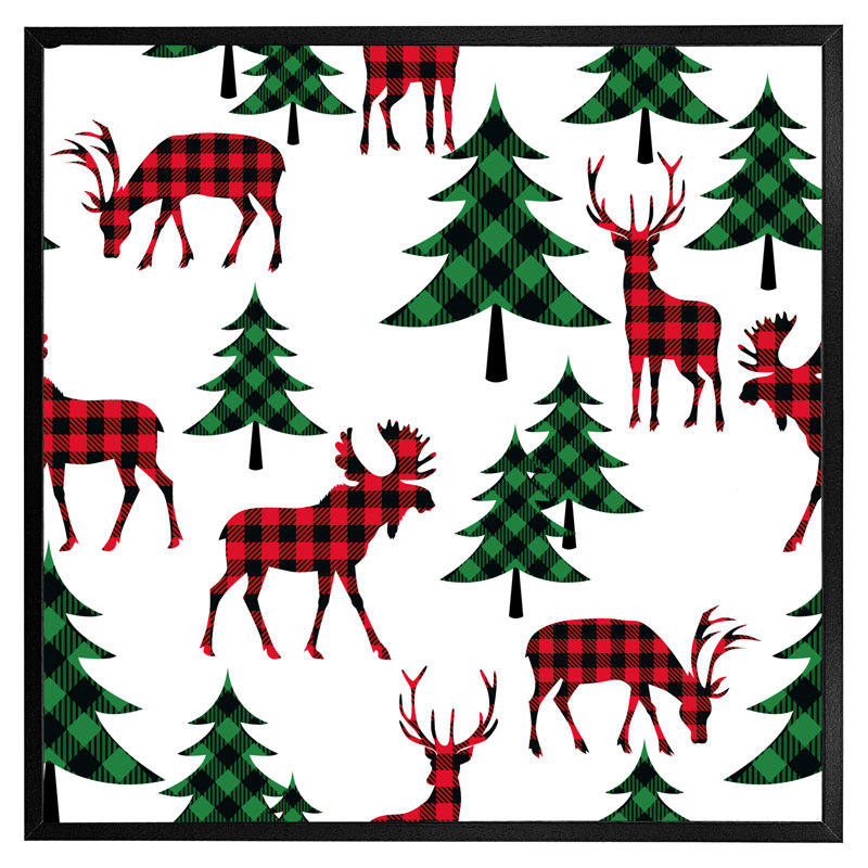 Fourche Buffalo Plaid Woodland - Single Picture Frame Print, 31cm H x 31cm W x 4cm D, Black