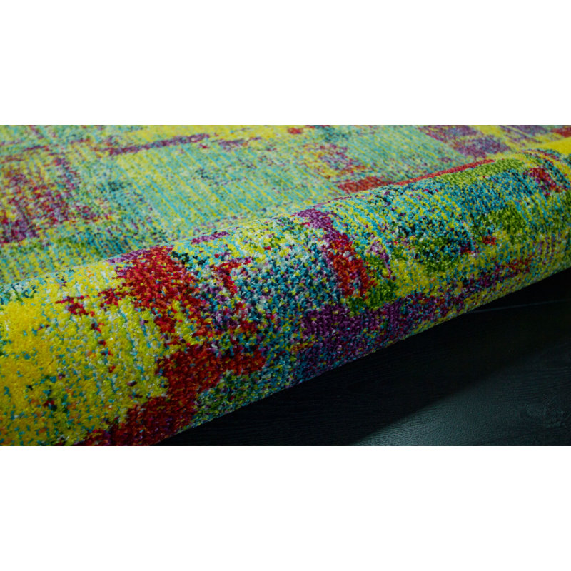Tapis décoratif abstrait mauve/jaune/vert Enya, Rectangle 2 pi 7 po x 5 pi