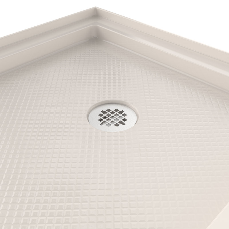 DreamLine SlimLine 30 inch D x 60 inch W x 2 3/4 inch H Single Threshold Biscuit Alcove Shower Base with 2 inch Brushed Nickel Right Round Drain