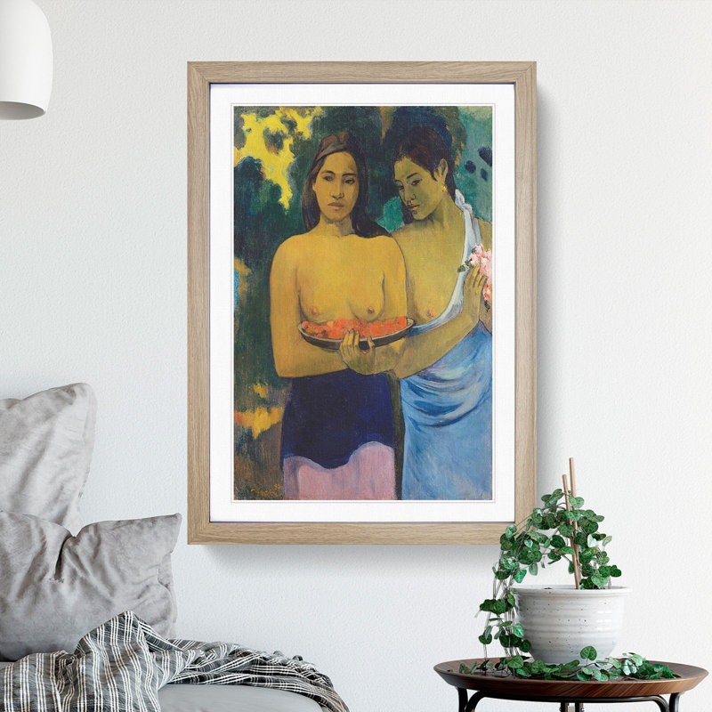 Two Tahitian Women by Paul Gauguin - Picture Frame Painting, 48cm H x 36cm W x 2cm D, Oak Framed