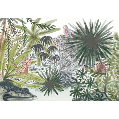 Papier peint pour enfants, paysage tropical avec des animaux