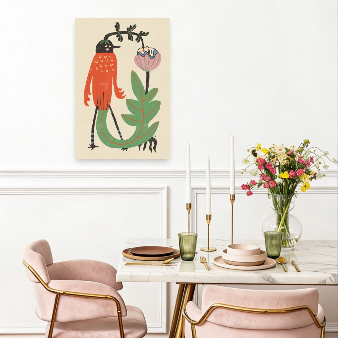 Whimsical Bird And Flower Modern Organic Playful Bird Flower Nature Wall Art Print