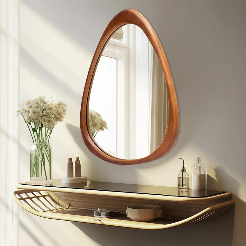 Asymmetrical Wood Framed Accent Wall Mirror, 24" x 19", Brown