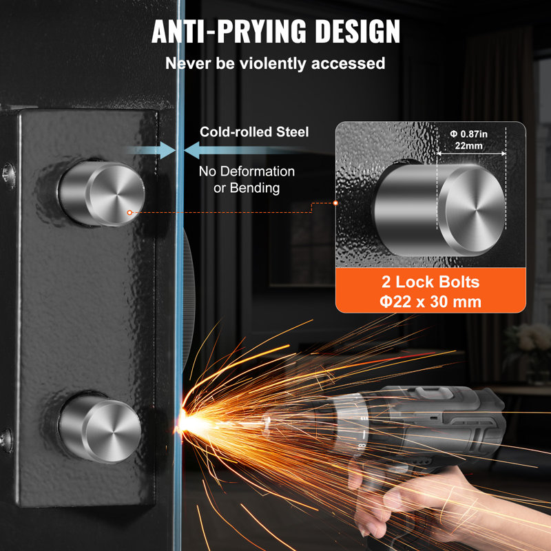 Tall Black Steel Wall-Mounted Gun Safe with Keypad & Fingerprint