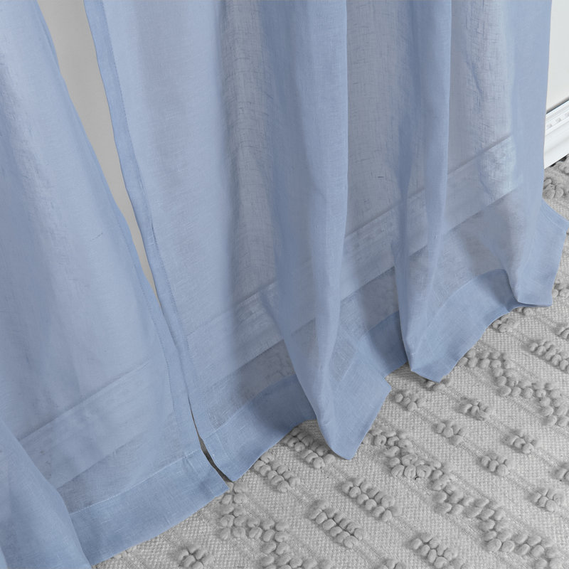 Gathered Linen-Textured Grommet Semi-Sheer Curtains (Set Of 2), 52" W x 84" L, Sky