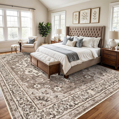 10x14 Washable Entryway Rug: Farmhouse Kitchen Hallway Rug Wide Soft Water Resistant Floor Mat for Bathroom Nursery Non Slip Indoor Carpet for Living Room Bedroom Dining Room(Beige)