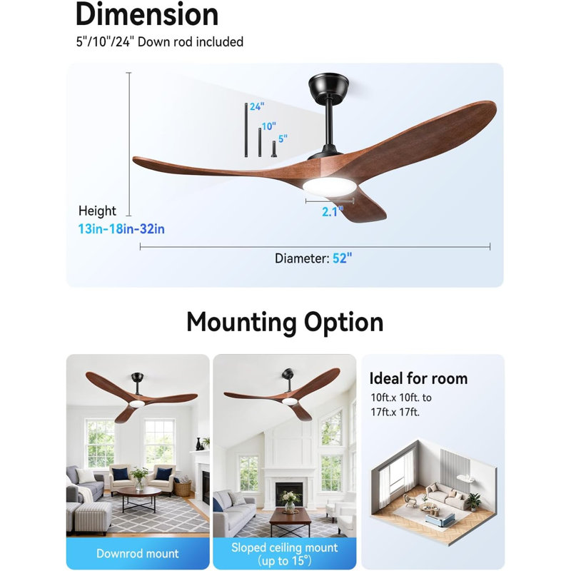 Solid Wood Ceiling Fan With Light