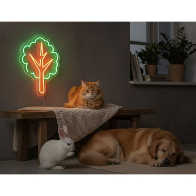  | Enseigne néon à motif d'arbre | Fabriqué avec des tubes néon durables et flexibles offrant un éclairage lumineux et uniforme pendant plus de 50 000 heures sans décoloration ni scintillement | 24 x 18 | Vert et orange